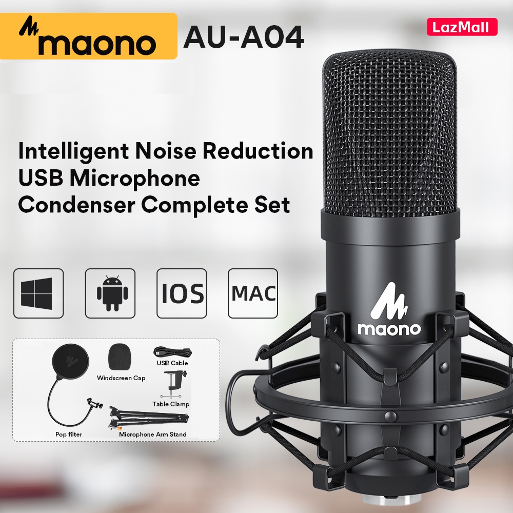 MAONO MICROFONO DE ESTUDIO USB CONDESADOR CON PARAL TIPO RADIO, ANTIPOP