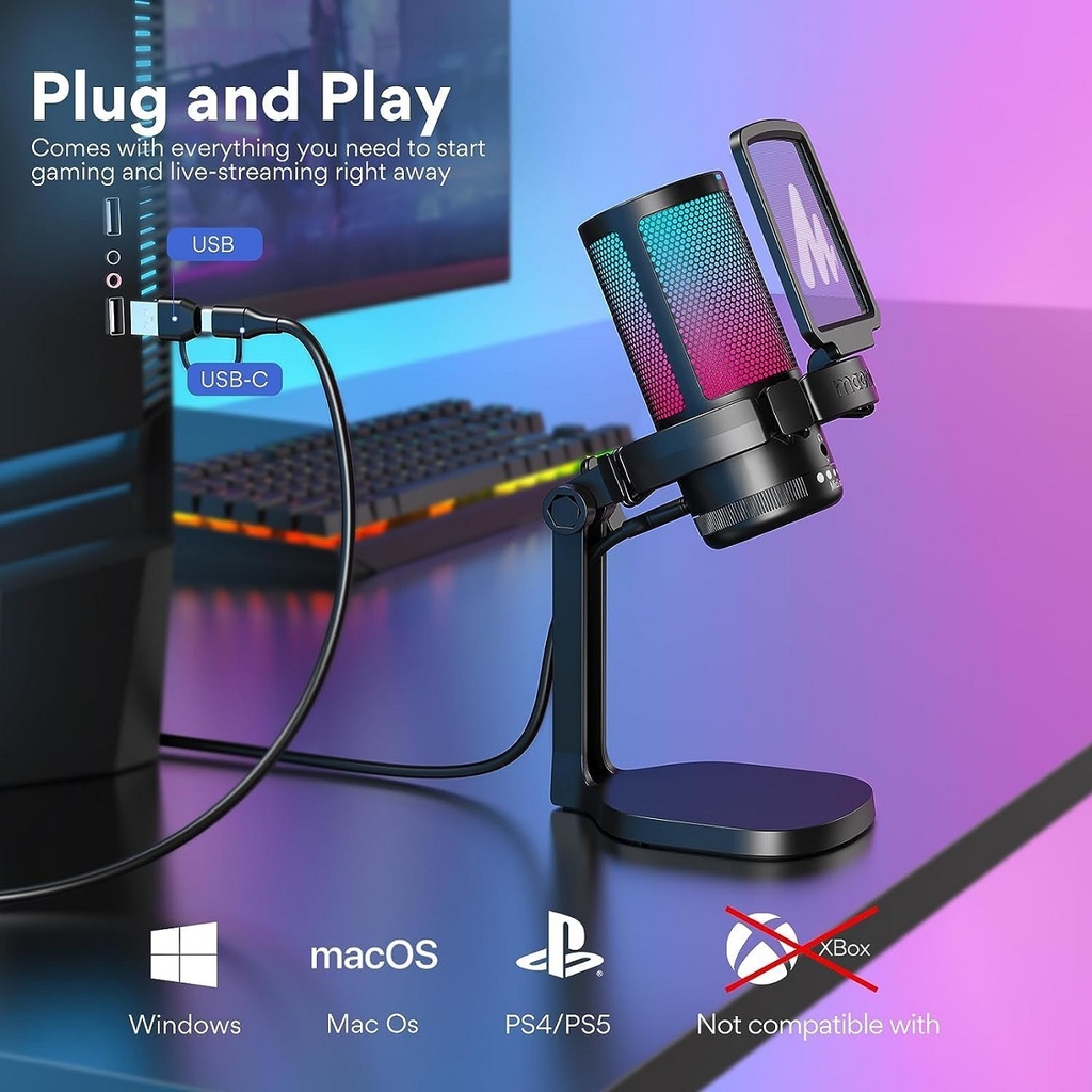 MAONO Micrófono Gaming USB C/ Cancelación de Ruido