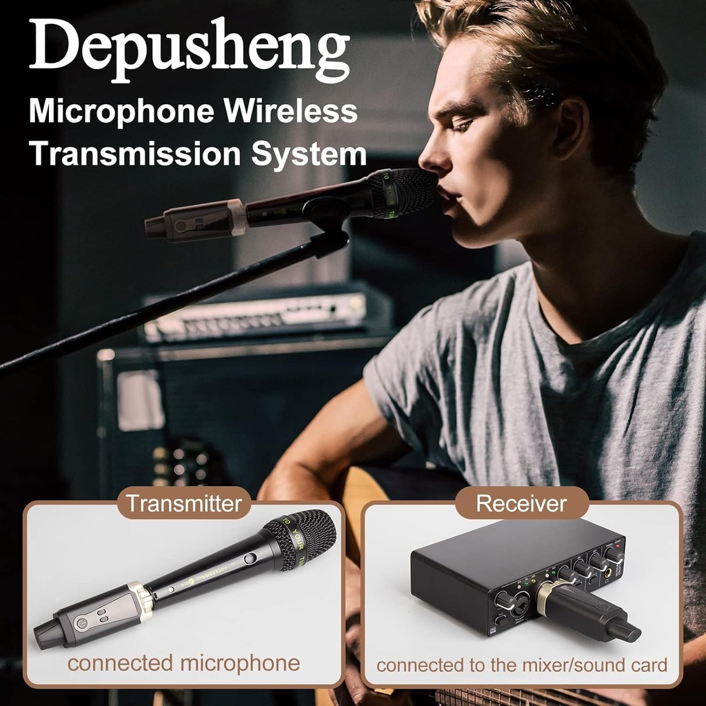 Depusheng T92 Transmisor Receptor de Micrófono Inalámbrico XLR, Señal de Audio o Sistema PA, Con Alimentación Phantom de 48V