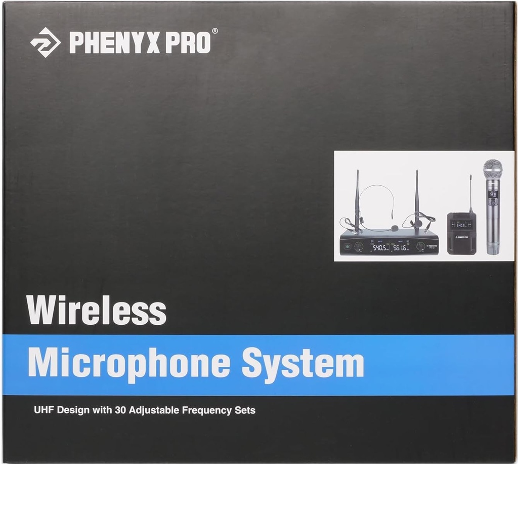 PHENYX PRO PTU-52B MICROFONO INALAMBRICO Set Mano Headset y Balita UHF 2 Canales