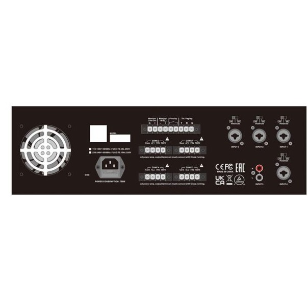 SEIKAKU MPA-4150 Amplificador Linea 70V-110V, 4 Zonas x 150W, Mezclador MP3+FM+BT
