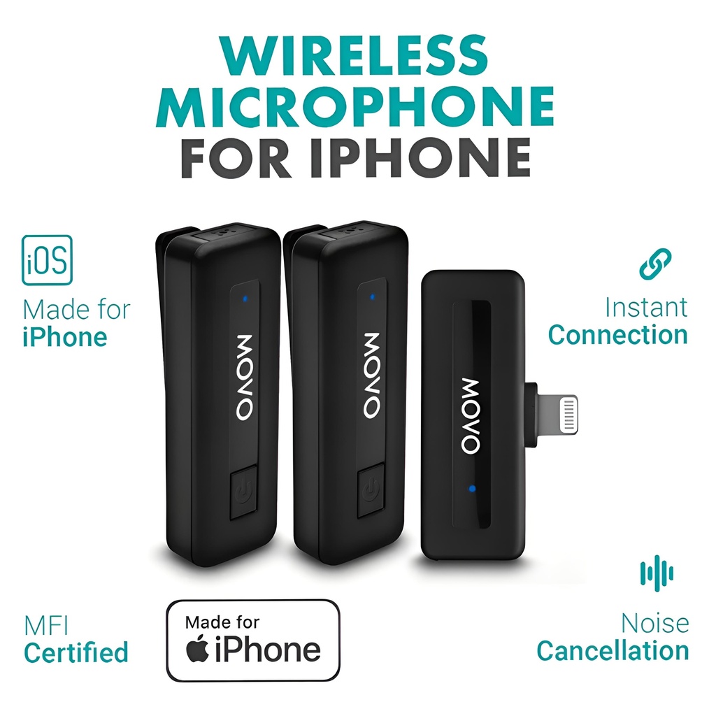 MOVO WIRELESS MINI-DI DUO 2 Micrófonos Inalámbricos 1 receptor para IOS IPHONE IPAD IPOD podcasts, Gaming, Twitch, YouTube, Discord