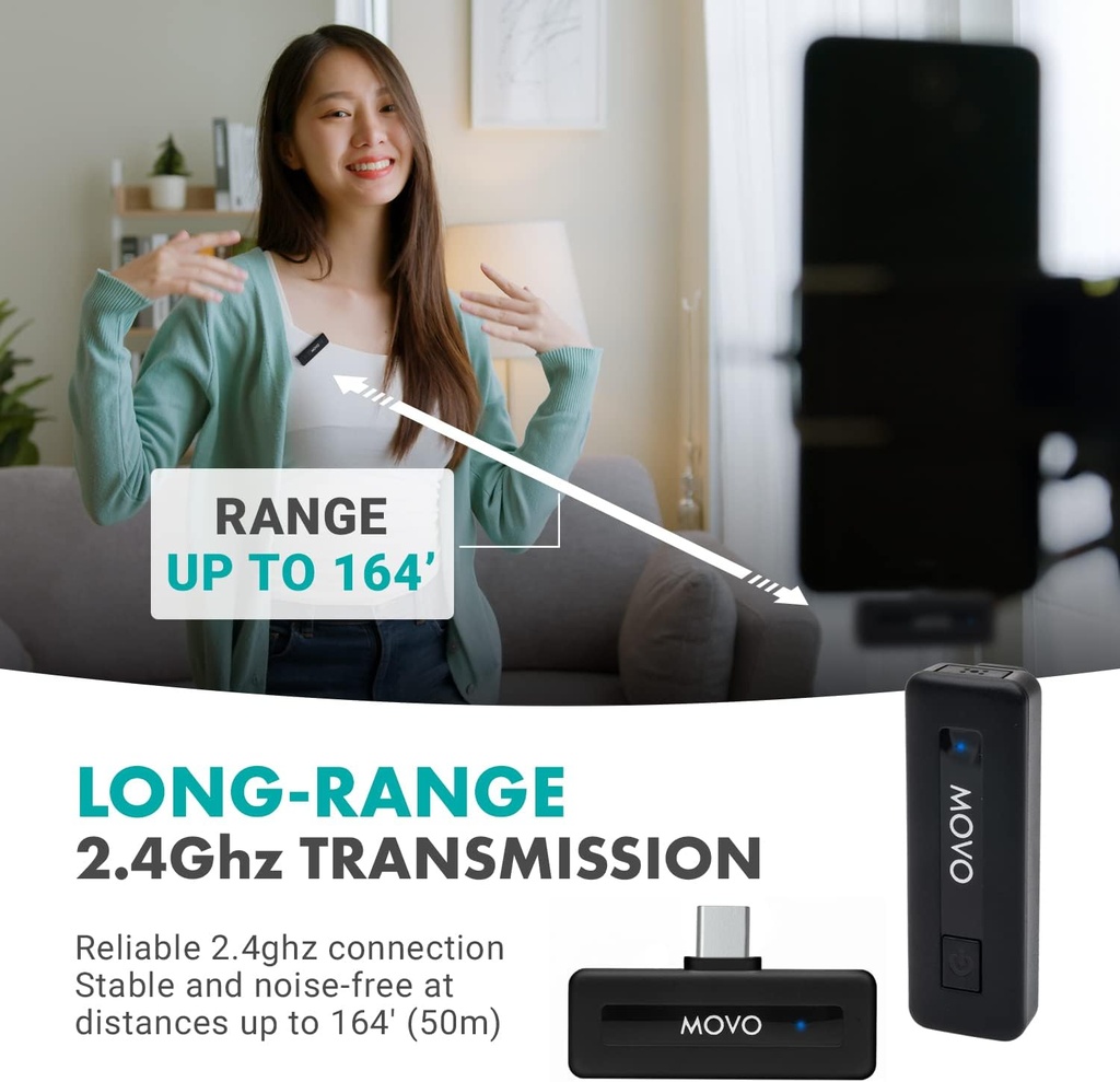 MOVO WIRELESS MINI-UC DUO 2 Micrófonos Inalámbricos 1 receptor para teléfonos Android podcasts, Gaming, Twitch, YouTube, Discord