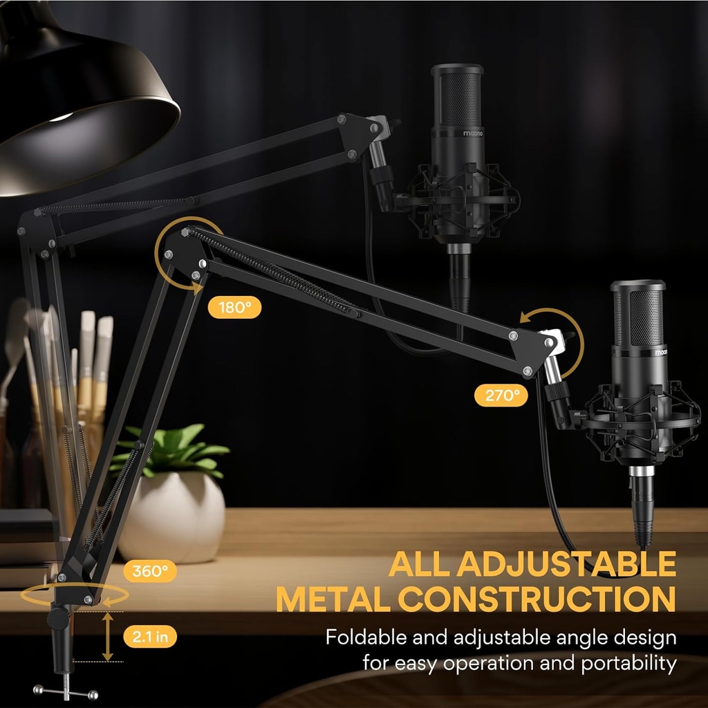 MAONO AU-PM320S SET Micrófono Estudio Grabación De Condensador XLR con Pedestal Brazo tipo Radio y Antipop