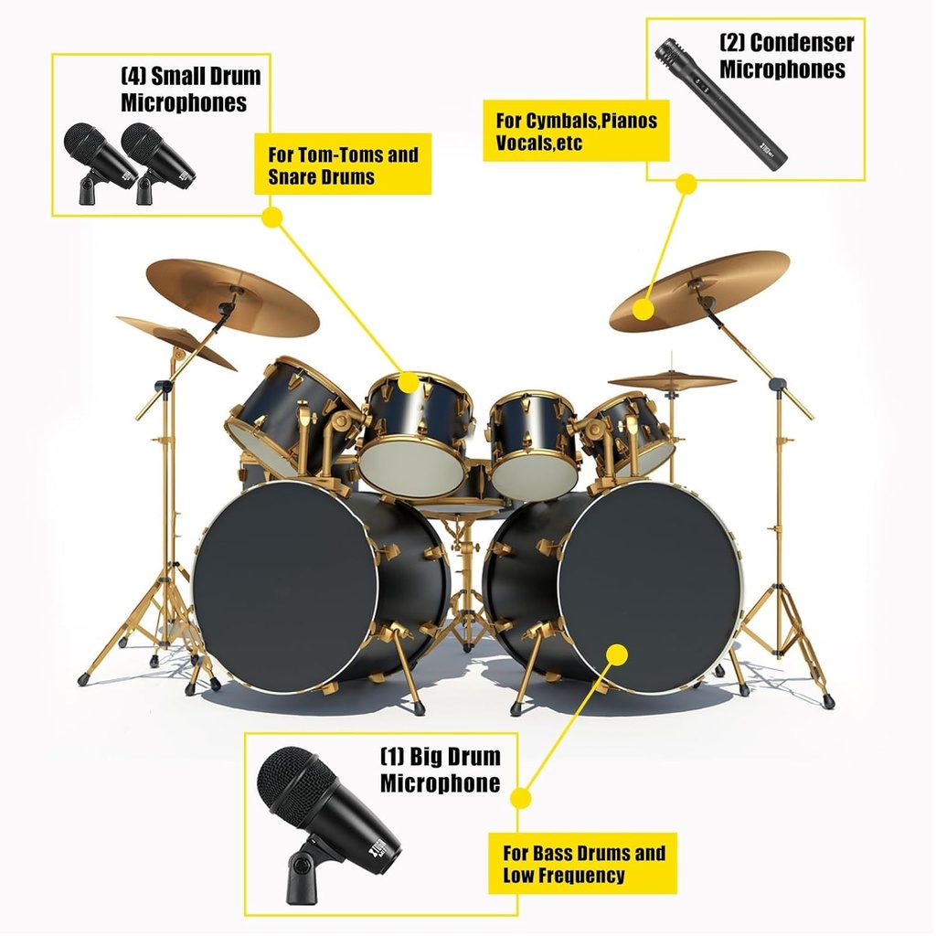 XTUGA MI7 Micrófonos Instrumentos Musicales Batería SET 7 Piezas