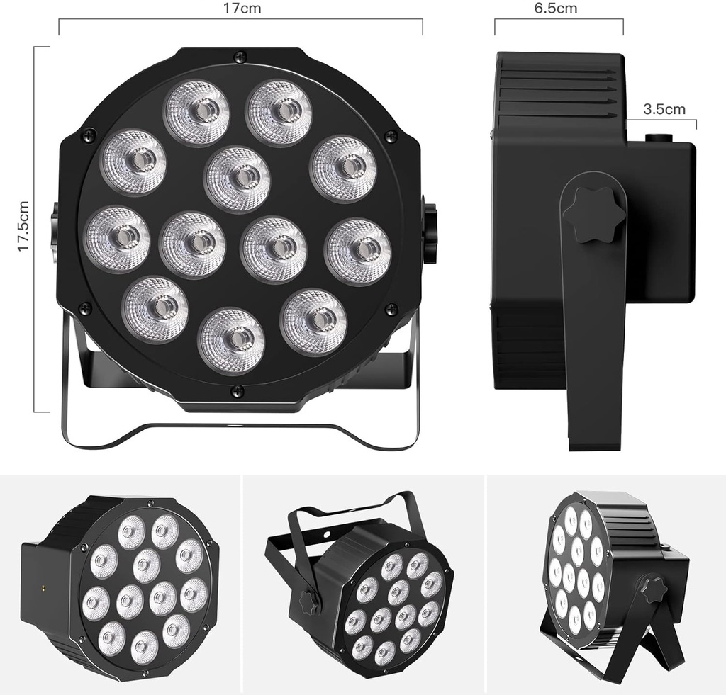 HOLDLAMP  ZQ-01494 LUZ PAR 36W RGBWA+UV 6in1 DMX  LED 12x 3W Con Batería Recargable