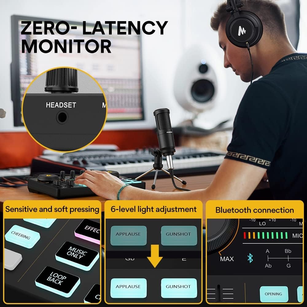 MAONO AU-AM200 Paquete de equipo de podcast con interfaz y micrófono dinámico XLR