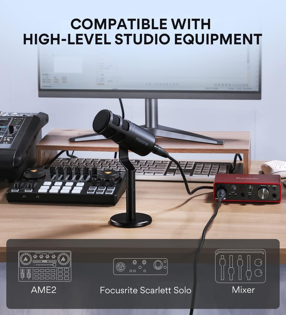 MAONO PD100 Micrófono De Estudio Dinámico para Podcast Con Pedestal de Mesa