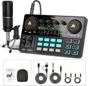 MAONO AU-AM200-S1 Consola de podcast con interfaz y micrófono dinámico XLR con mini pedestal