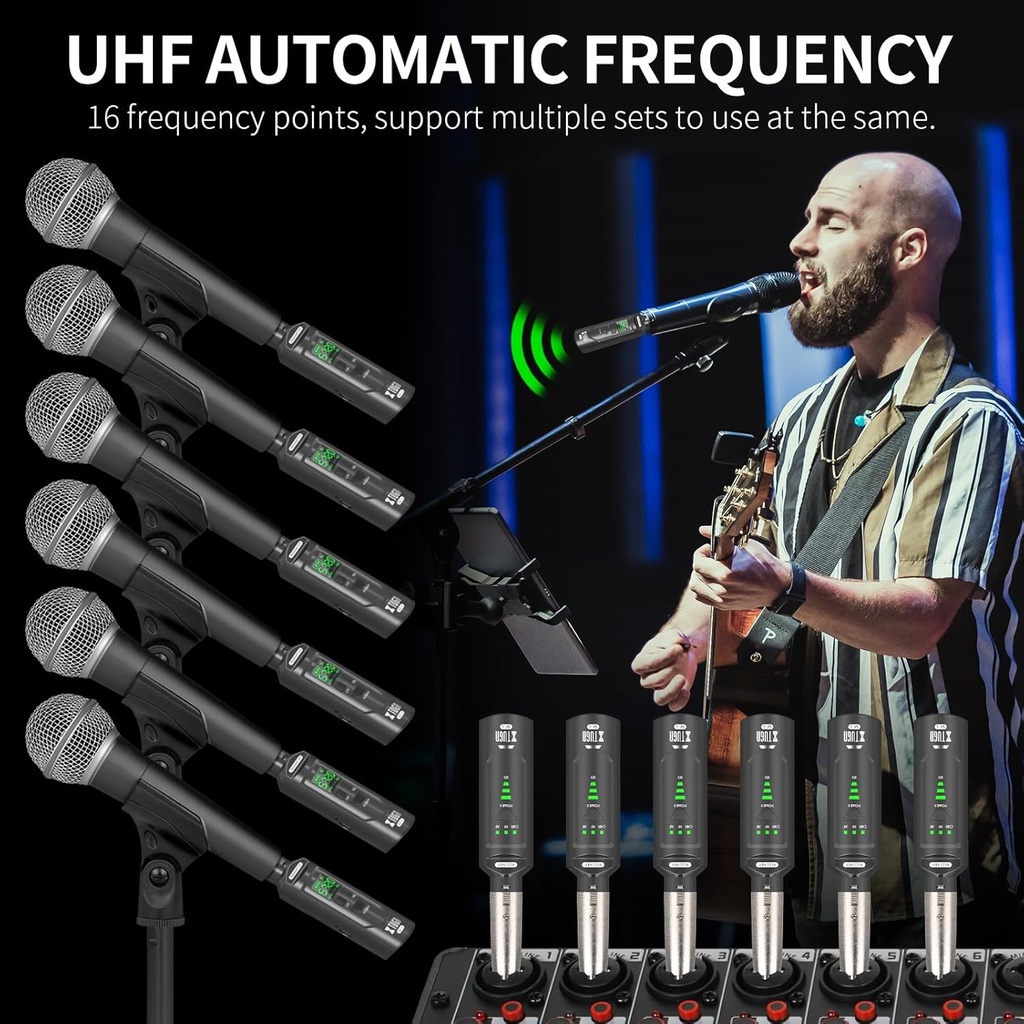 XTUGA SF-1 Transmisor Receptor de Micrófono Inalámbrico XLR, Señal de Audio o Sistema PA, Con Alimentación Phantom de 48V