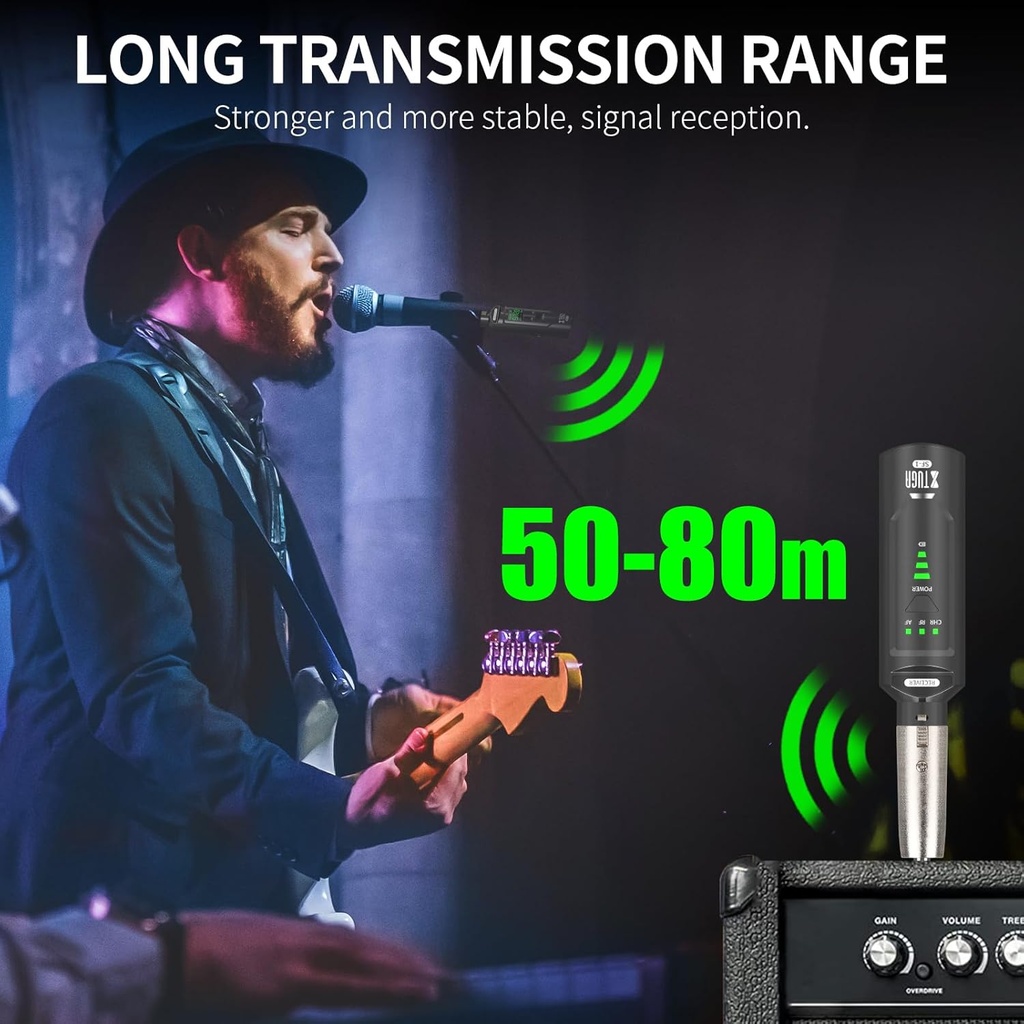 XTUGA SF-1 Transmisor Receptor de Micrófono Inalámbrico XLR, Señal de Audio o Sistema PA, Con Alimentación Phantom de 48V