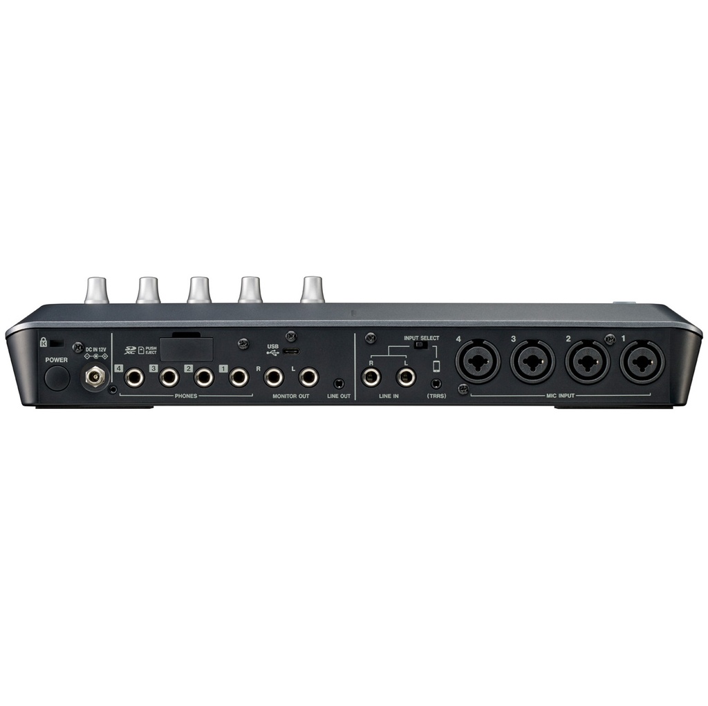 TASCAM MIXCAST4 Consola Pasiva, grabadora e interfaz de audio USB: cuatro entradas de micrófono XLR/TRS, pantalla táctil y software de edición incluidos