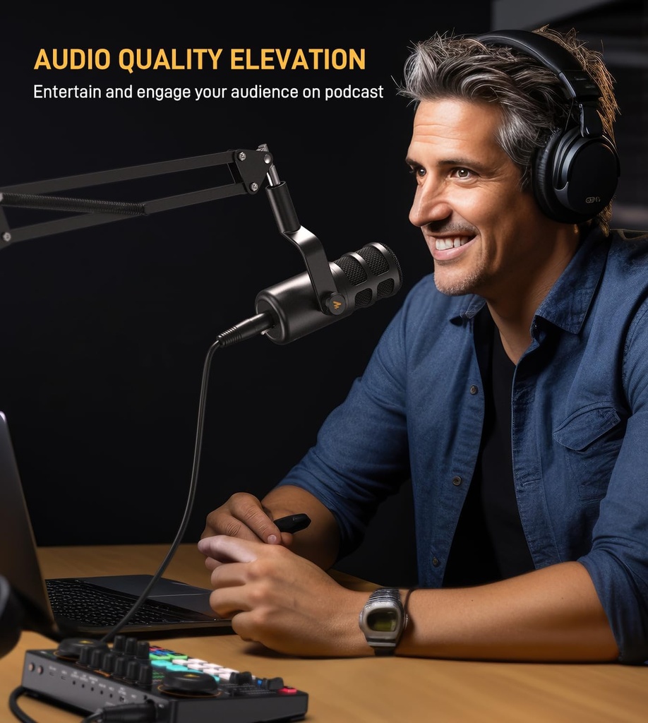 MAONO PD100S Micrófono De Estudio Dinámico para Podcast Con Pedestal de