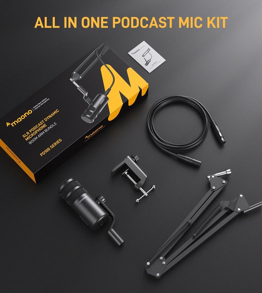 MAONO PD100S Micrófono De Estudio Dinámico para Podcast Con Pedestal de