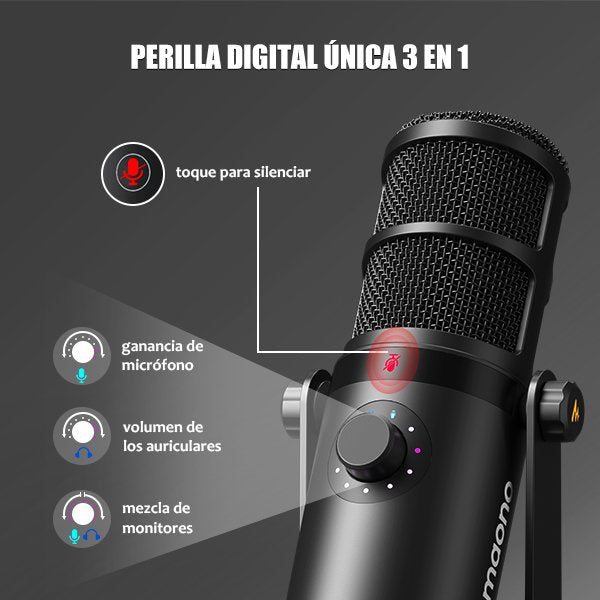 MAONO PD400X Micrófono De Estudio XLR / USB Dinámico Podcast Sin Pedestal