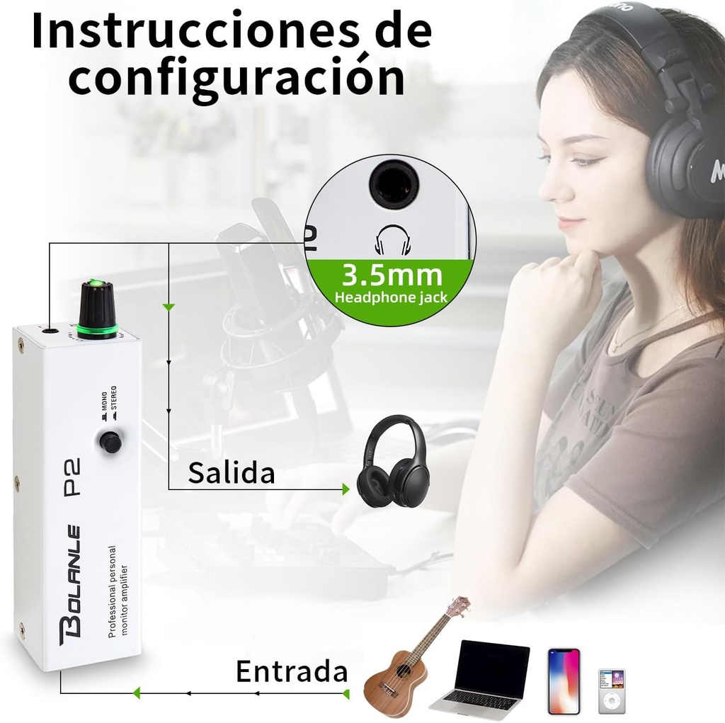 BOLANLE P2 In-Ear Belt-Pack Monitor Personal de Oído (AMPLIFICADOR DE AUDIFONO)