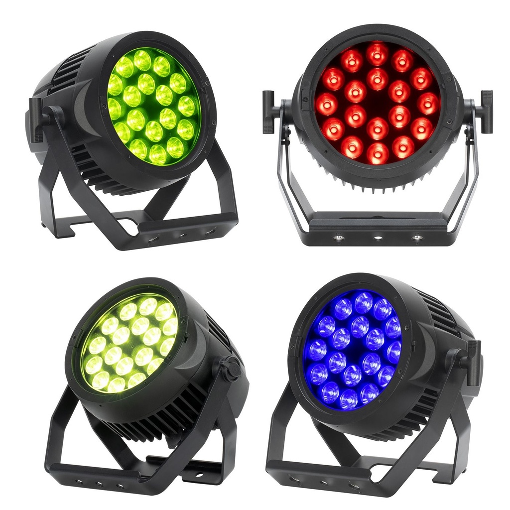 ADJ PAR DE 18 LED RGBL X 20W (4 EN 1: ROJO, VERDE, AZUL Y LIMA) IP65