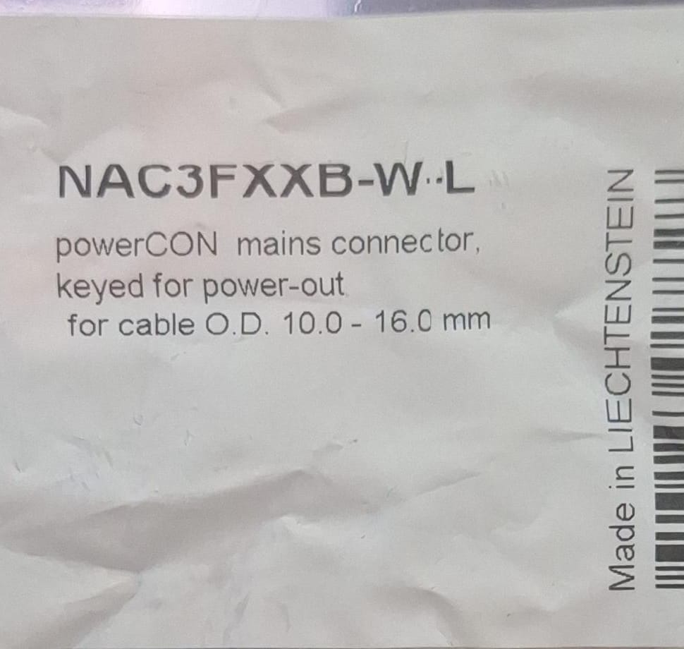 NEUTRIK NAC3FXXB-W-L POWERCON CORRIENTE 20A 250V AEREO GRIS Para De Cable De 10 a 18 mm
