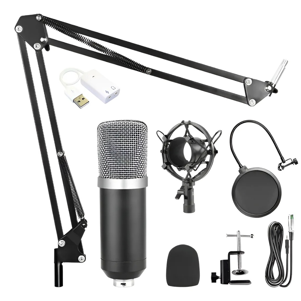 CHINO BM800 Micrófono Estudio Grabación De Condensador Con Paral Tipo Radio y Antipop