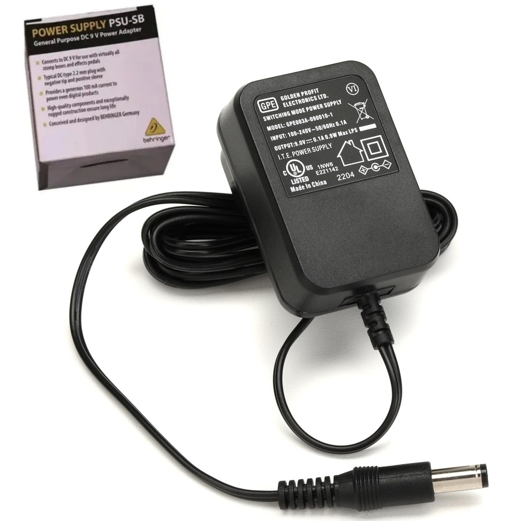 BEHRINGER POWER SUPPLY ADAPTADOR DE CORRIENTE DE 120V~240V 9V DC 100MA 2.2MM PLUG GOLDEN PROFIT GPE003A 090010-1