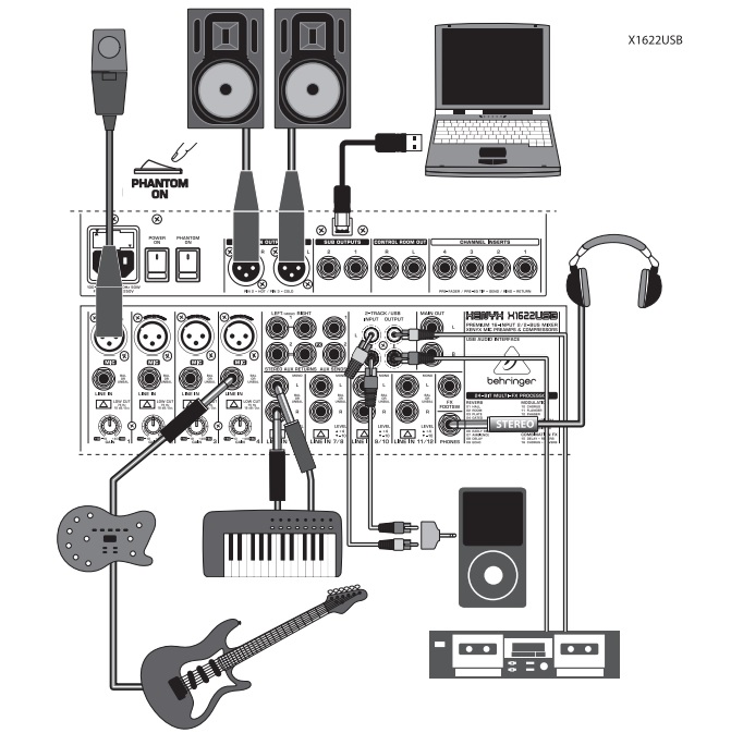 BEHRINGER CONSOLA 16 ENTRADAS 2/2 BUSES, CON EFECTOS, USB, INTERFAZ