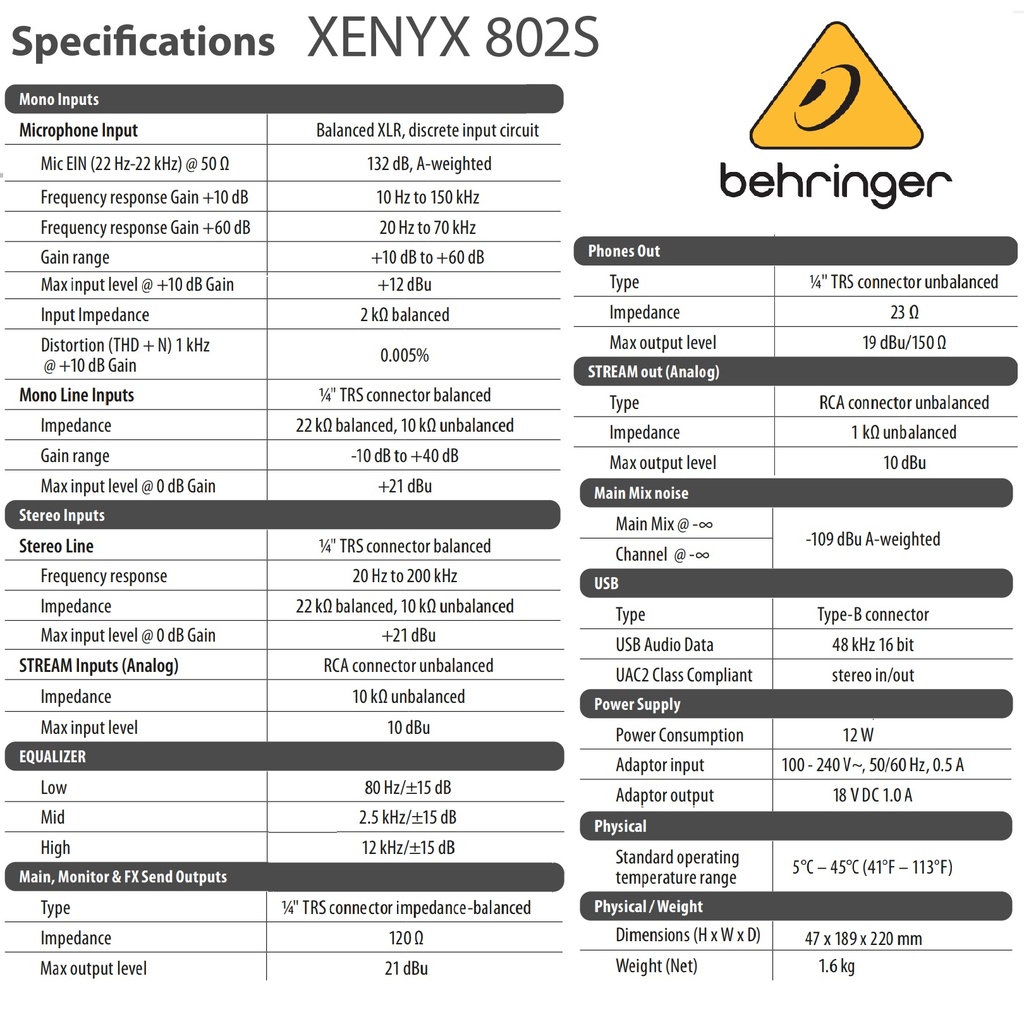 BEHRINGER CONSOLA8 ENTRADAS, CON USB, INTERFAZ