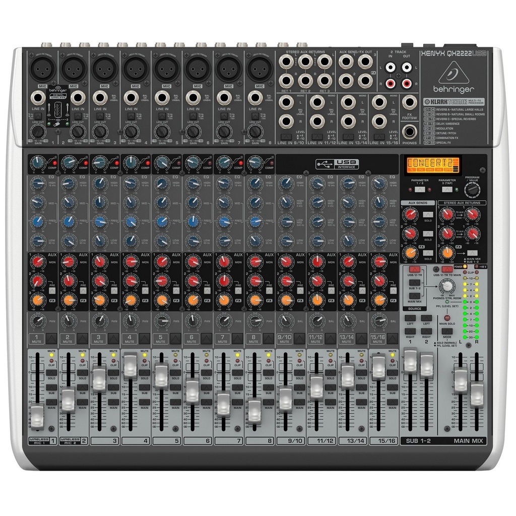 BEHRINGER XENYX QX2222USB Consola 22 Entradas, 2/2 BUS, con Efecto, USB, Interfaz