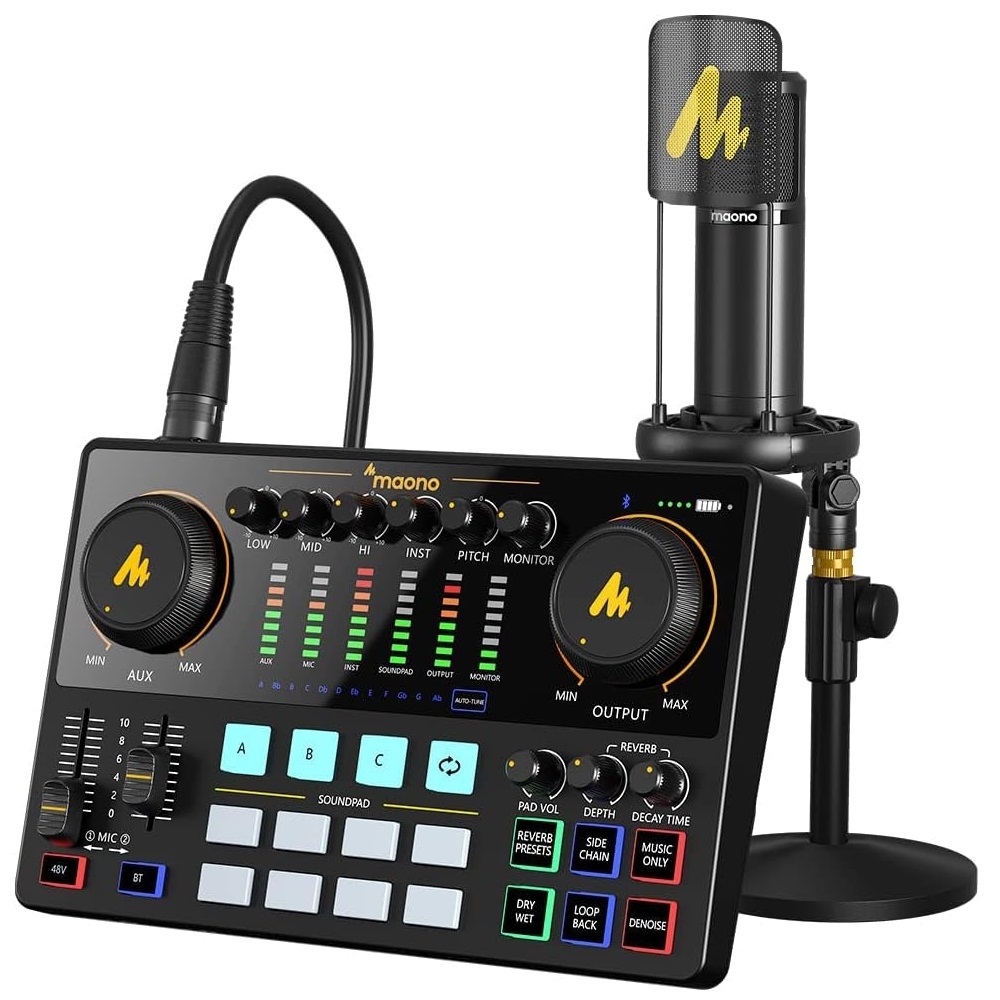 MAONO AME2A Paquete de equipo de podcast con interfaz y micrófono dinámico XLR