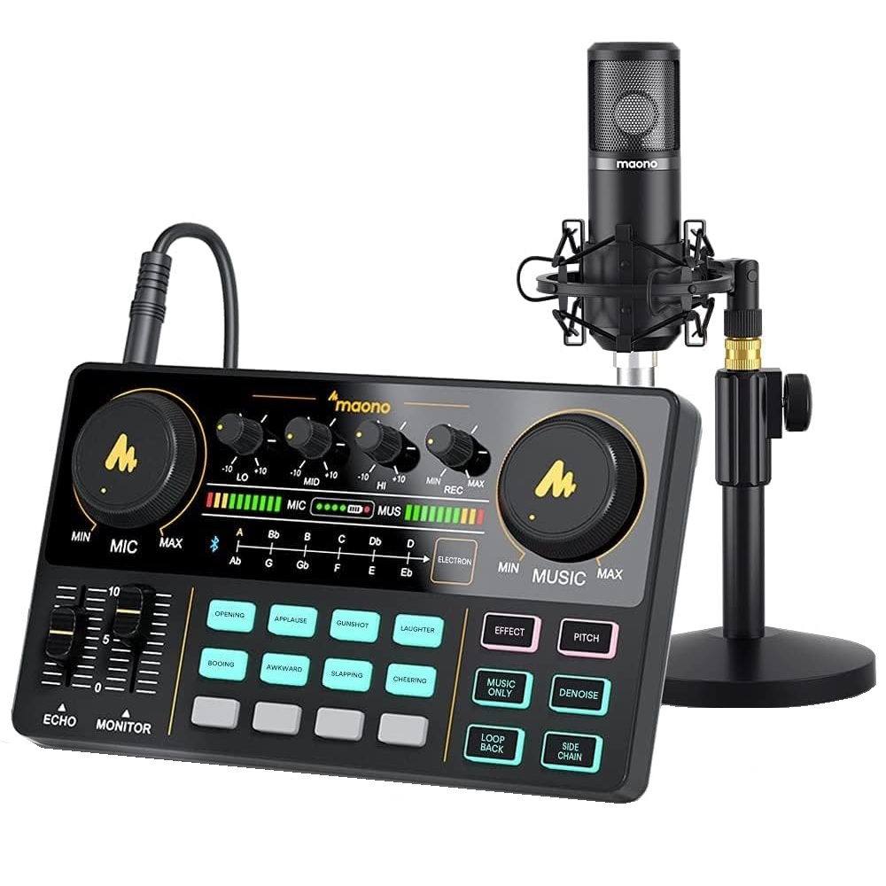 MAONO AU-AM200 Paquete de equipo de podcast con interfaz y micrófono dinámico XLR