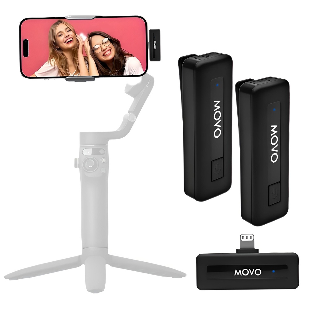 MOVO WIRELESS MINI-DI DUO 2 Micrófonos Inalámbricos por Bluetooth 1 receptor para IOS Teléfono IPHONE IPAD IPOD podcasts, Gaming, Twitch, YouTube, Entrevistas