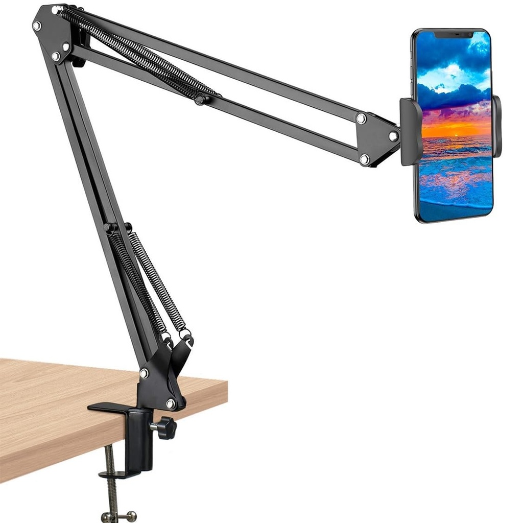 PARAL STAND PEDESTAL SOPORTE para Teléfono, Ipad, Tables tipo Tijera Tipo Brazo y base a mesa para Estudio de Grabación Radio o Podcast