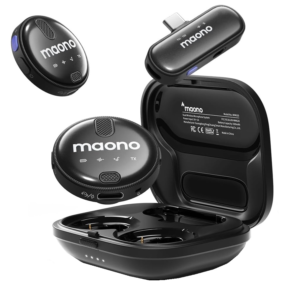 MAONO WM620 Micrófonos Inalámbricos por 1 receptor para teléfonos iPhone 15 y Android, podcasts, Gaming, Twitch, YouTube, Entrevistas