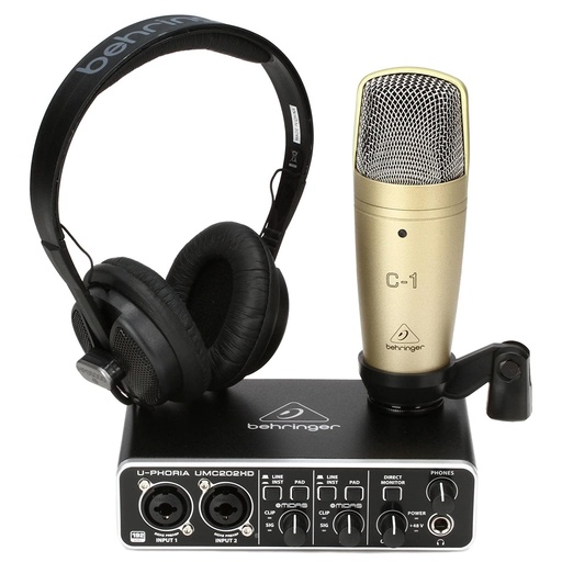 [U-PHORIA STUDIO-PRO] BEHRINGER STUDIO-PRO Interface de Audio 2x2 UMC202HD con Micrófono C-1 y Audífonos HPS5000