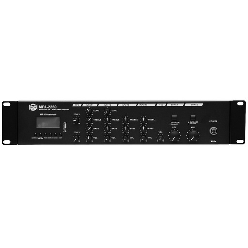 [MPA-2250] SHOW SEIKAKU MPA-2250 Amplificador Linea 70V-110V, 2 Zonas x 250W, Mezclador MP3+FM+BT