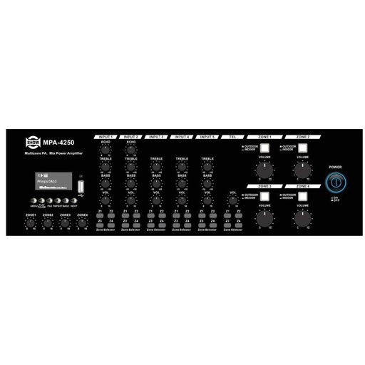 [MPA-4150] SHOW SEIKAKU MPA-4150 Amplificador Linea 70V-110V, 4 Zonas x 150W, Mezclador MP3+FM+BT